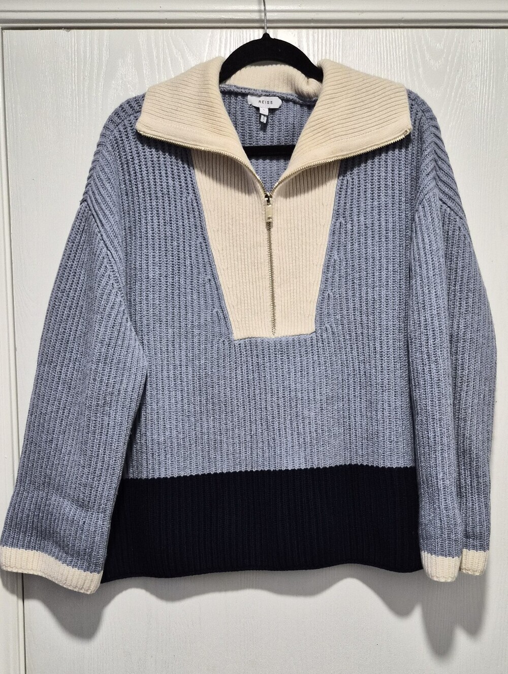Reiss Jackie Half Zip Color Block Wool Blend Sweater Size Large - Picture 3 of 10